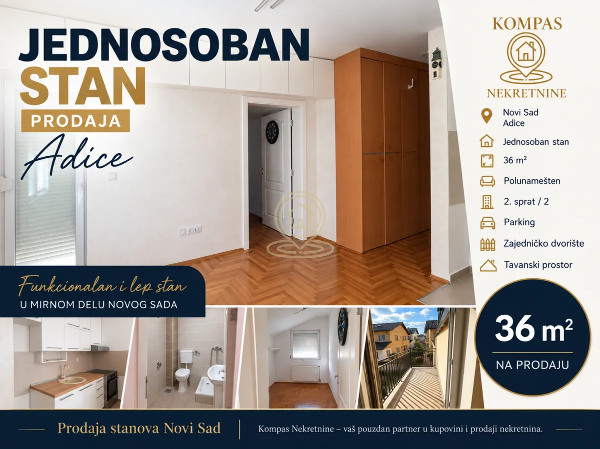 Prodaja, jednosoban stan, 36m², Adice, Novi Sad Sve Podlokacije