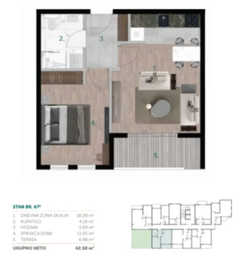 Sale, one bedroom apartment, 43m², Bjeliši, Bar