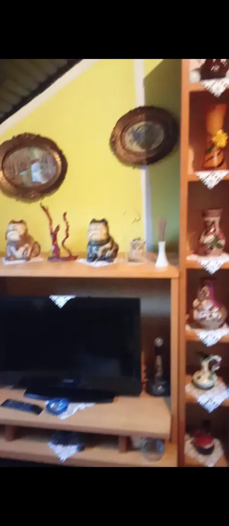 Dnevna soba sa namještajem i ukrasnim predmetima.