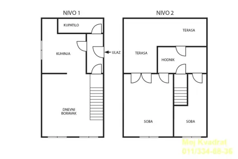 Floor plan of a two-level apartment showing the layout across two floors. - image 2