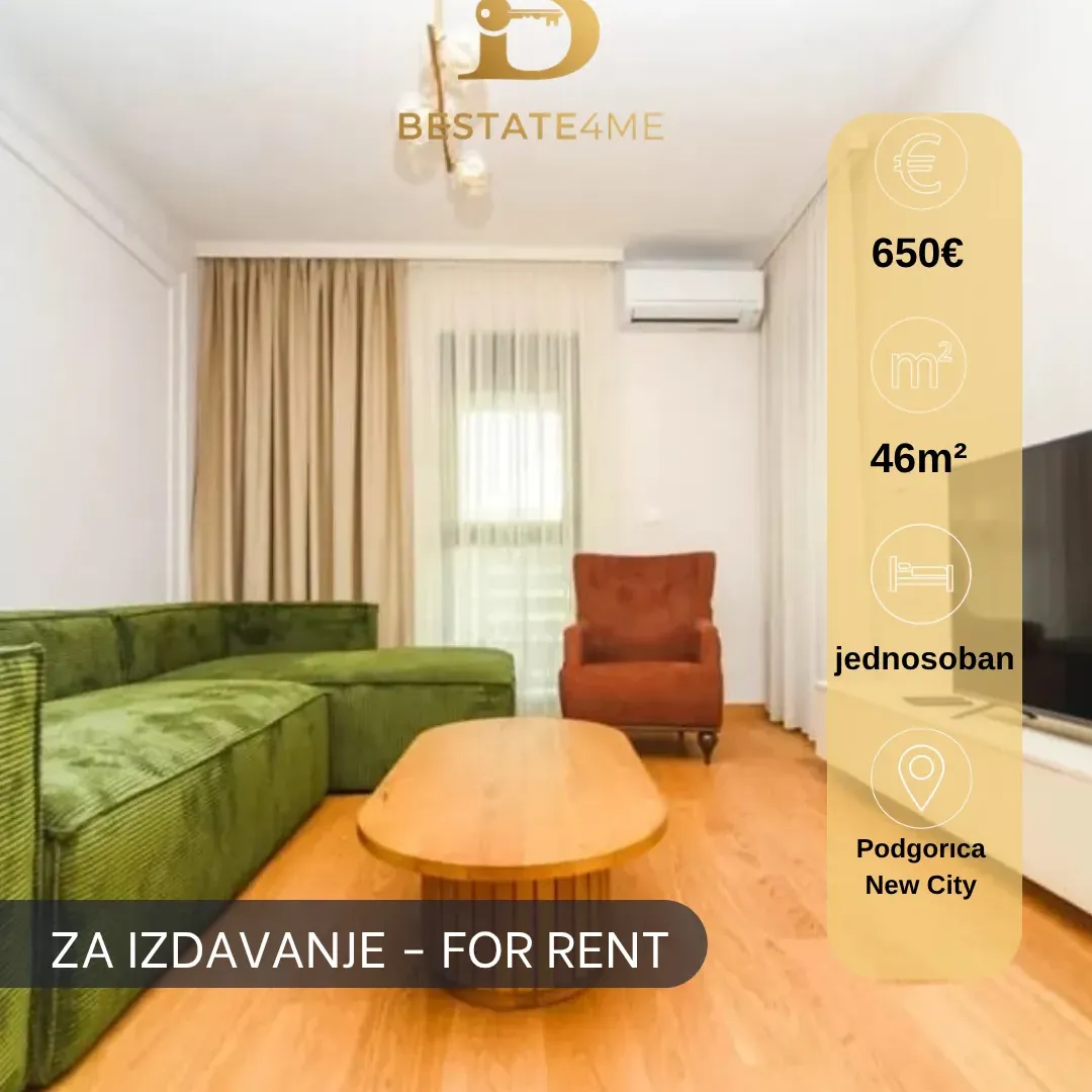 Rent, one bedroom apartment, 46m², New City, Podgorica