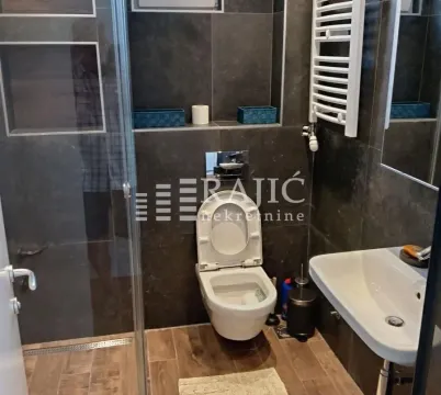 Modern bathroom with a walk-in shower, washbasin, and toilet. - image 12