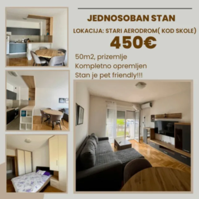 Izdavanje, jednosoban stan, 50m², Stari Aerodrom, Podgorica