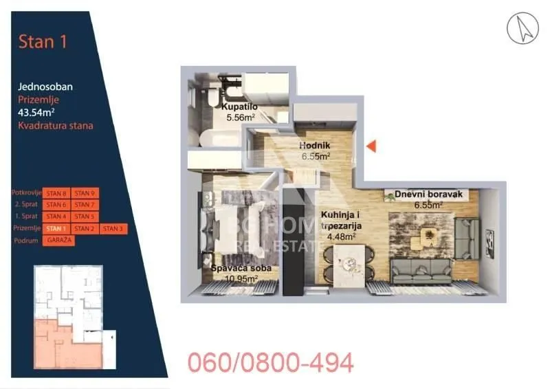 Prodaja, jednosoban stan, 44m², Lekino Brdo, Voždovac Sve Podlokacije