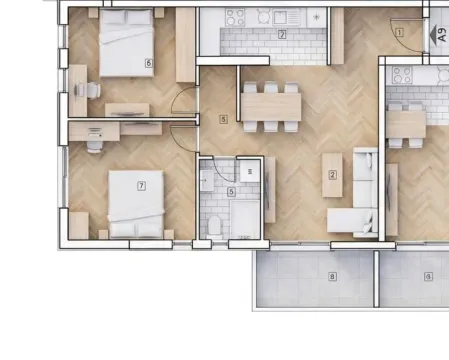 2D floor plan of the apartment showing room layout and furniture. - image 2