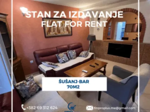 Izdavanje, dvosoban stan, 70m2, Šušanj, Bar