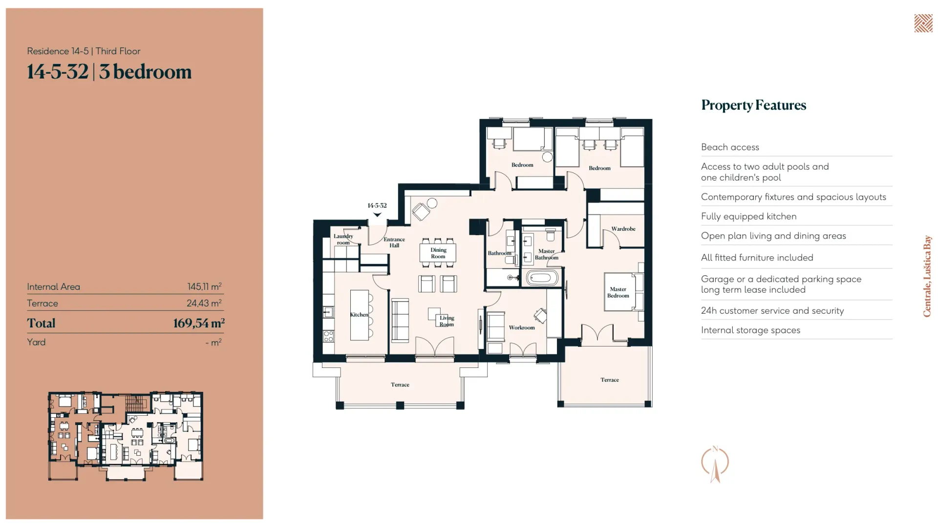 Sale, three bedroom apartment, 107m², Luštica Bay, Tivat