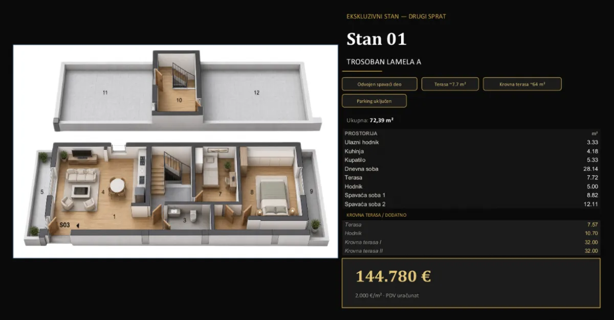 Prodaja, trosoban stan, 72m², Adice, Novi Sad Sve Podlokacije