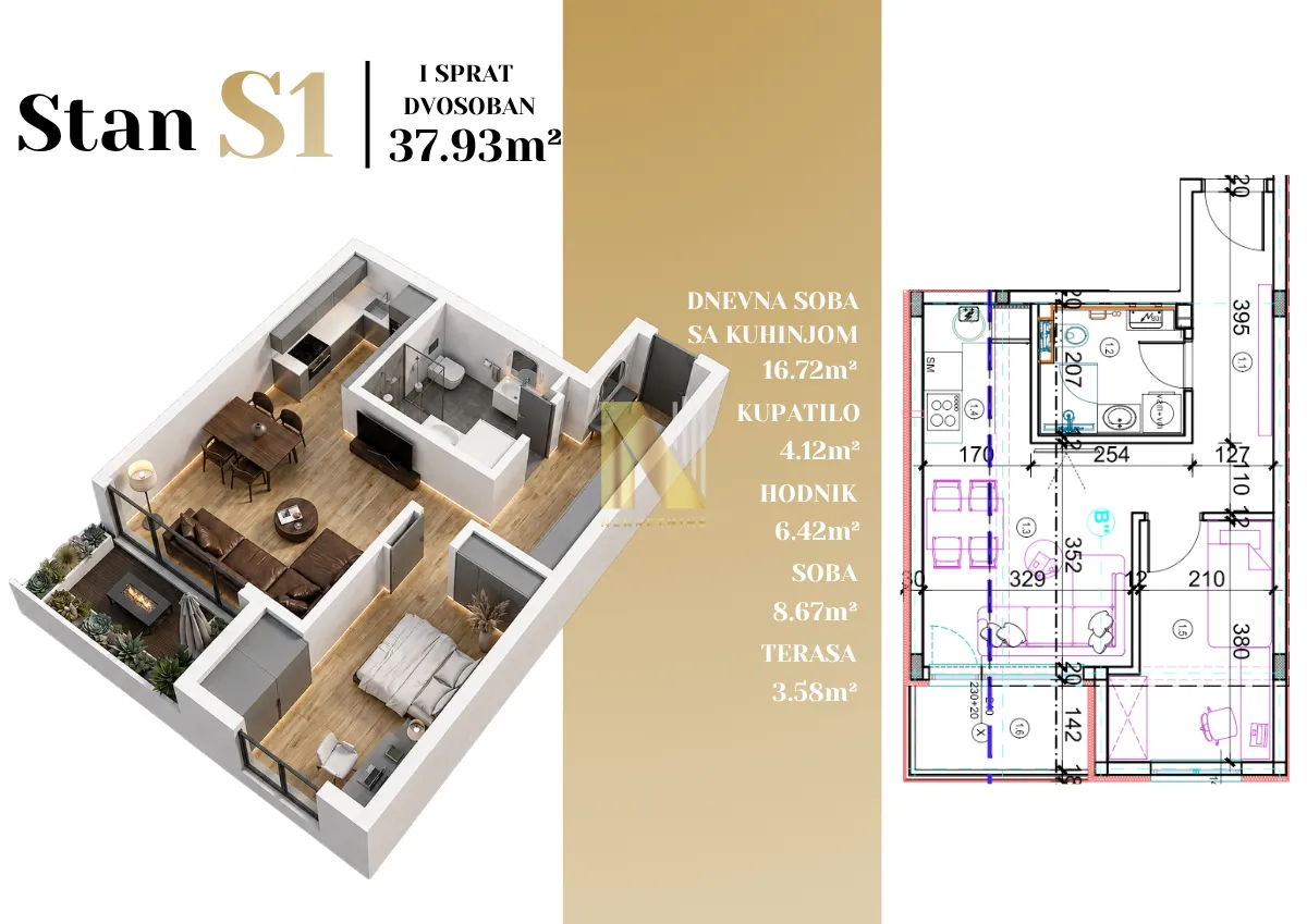 Prodaja, jednosoban stan, 38m², Adice, Novi Sad Sve Podlokacije