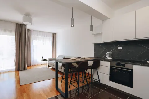 Modern living room with kitchen and dining bar. - image 10