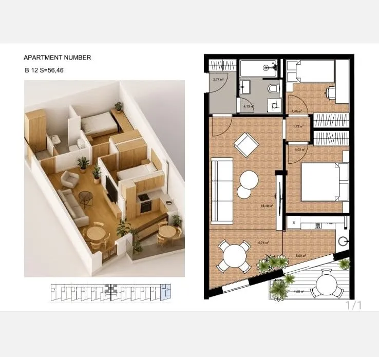 Sale, two bedroom apartment, 56m², Bečići, Budva