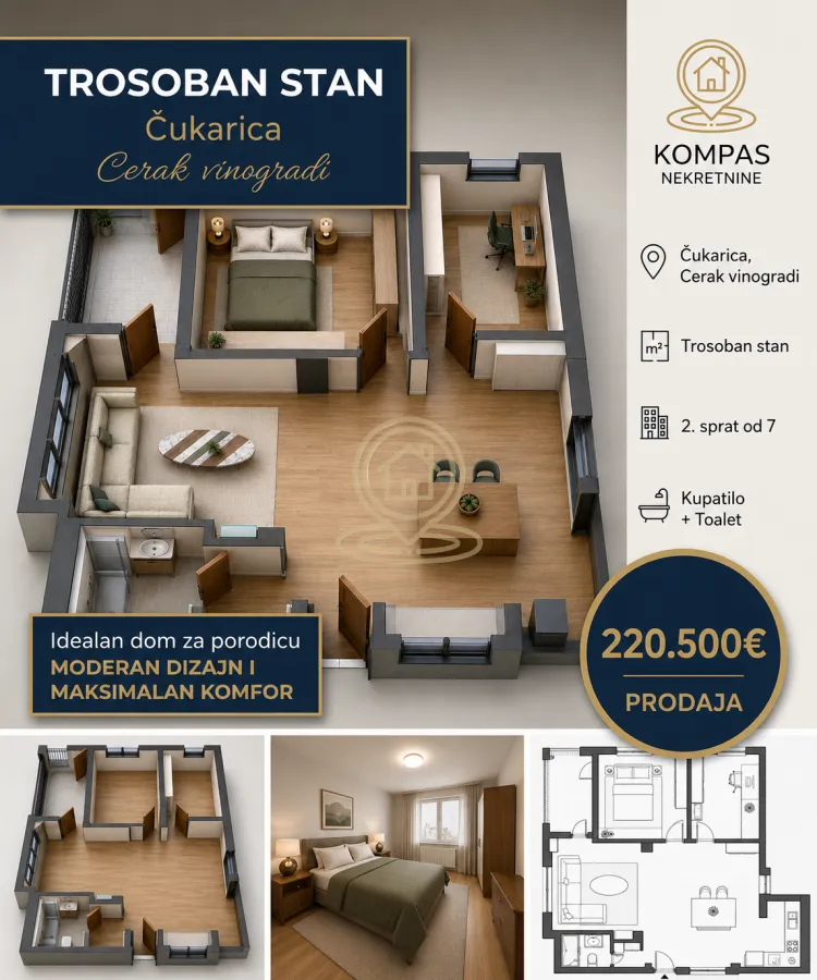 Sale, three bedroom apartment, 63m², Čukarica, Beograd