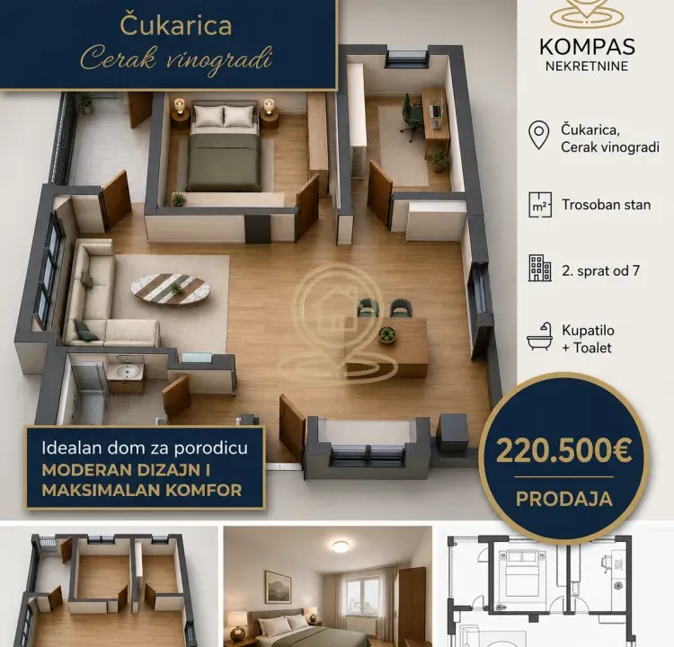 Sale, three bedroom apartment, 63m², Čukarica, Beograd