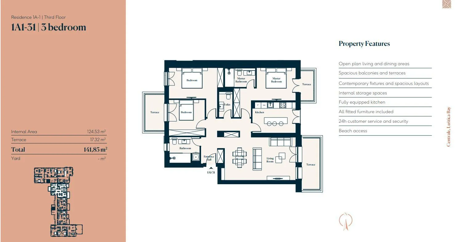 Sale, three bedroom apartment, 141m², Luštica, Tivat