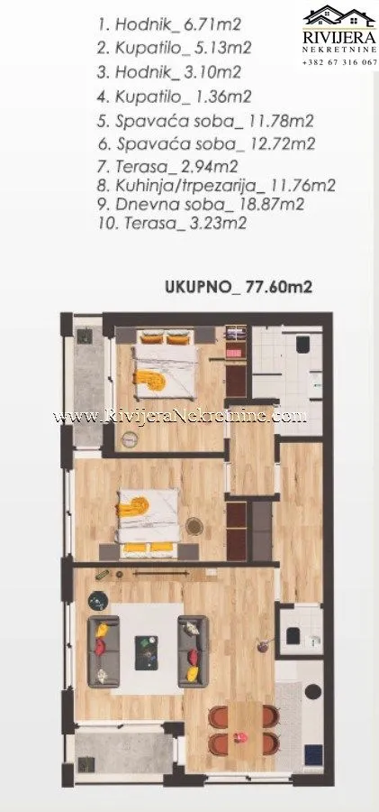 Prodaja, dvosoban stan, 77m², Kava, Tivat