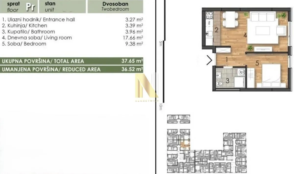 Sale, two bedroom apartment, 37m², Telep, Novi Sad Sve Podlokacije