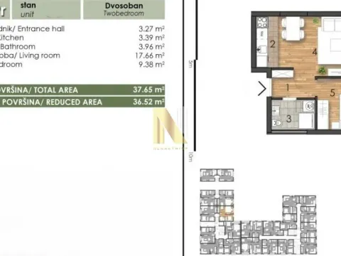 Sale, two bedroom apartment, 37m², Telep, Novi Sad Sve Podlokacije - image 1