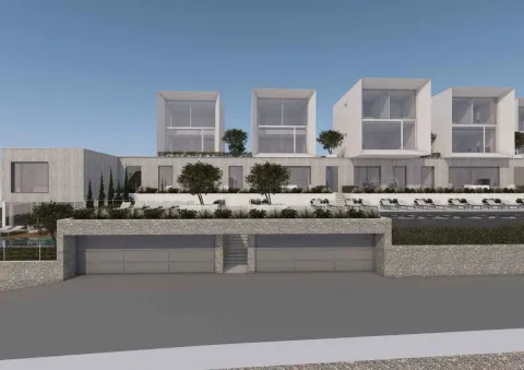 Prikaz spoljašnjosti moderne stambene zgrade sa uređenim dvorištem i garažama u suterenu. - image 7
