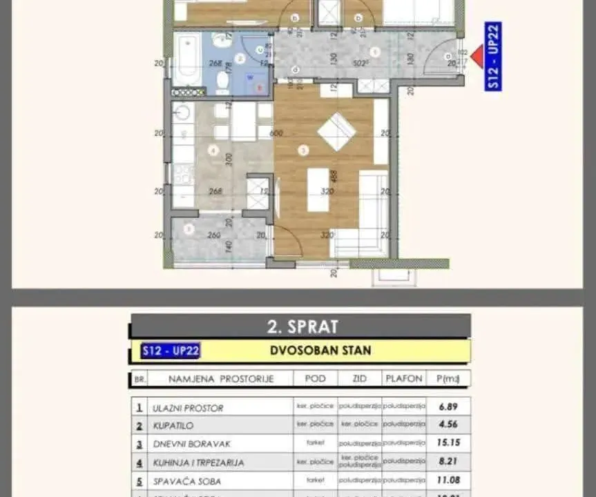 Prodaja, dvosoban stan, 59m², Zabjelo, Podgorica