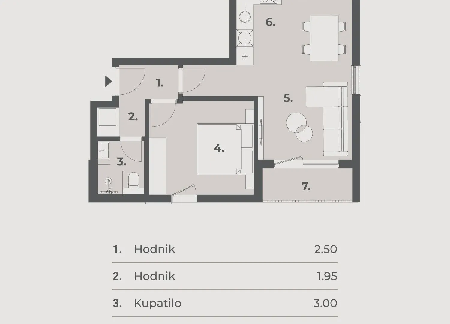 Prodaja, dvosoban stan, 48m², Dumidran, Tivat