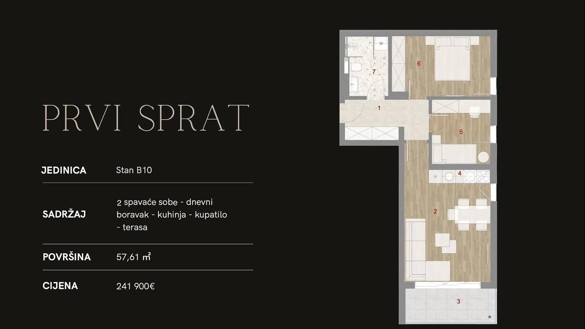 Sale, two bedroom apartment, 59m², Muo, Kotor