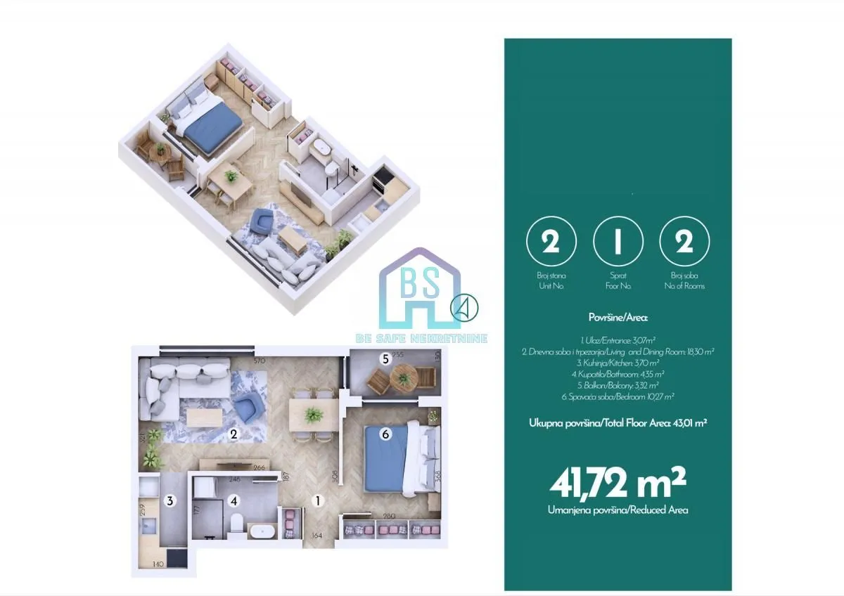 Prodaja, jednosoban stan, 42m², Adice, Novi Sad Sve Podlokacije