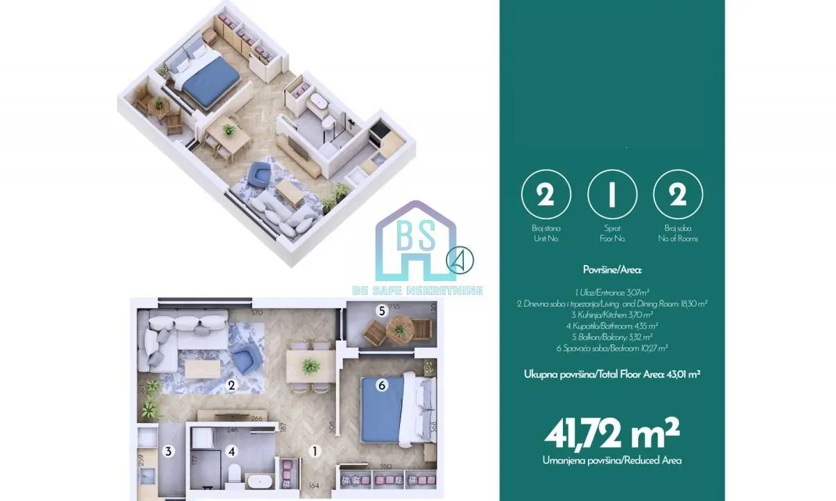 Prodaja, jednosoban stan, 42m², Adice, Novi Sad Sve Podlokacije