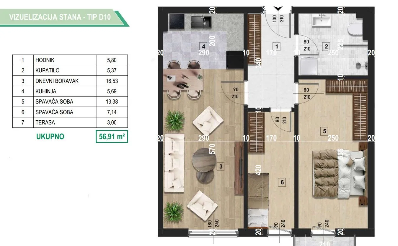 Prodaja, dvosoban stan, 57m², City Kvart, Podgorica