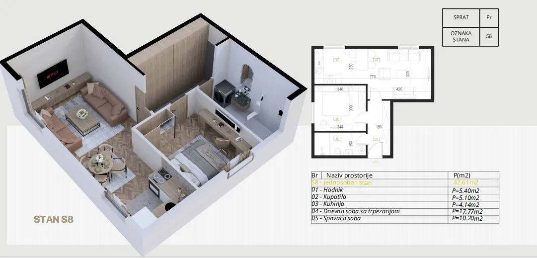 Sale, studio apartment, 28m², Budva, Crna Gora