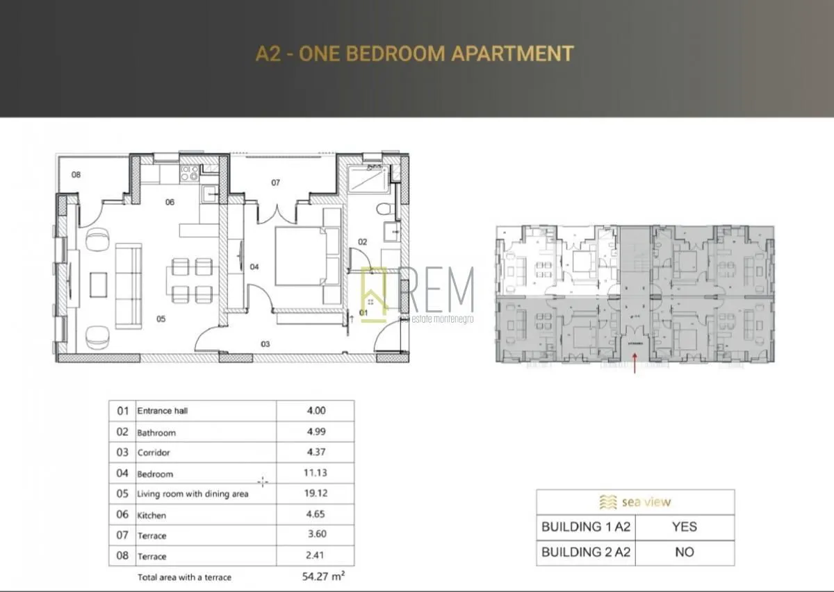 Prodaja, jednosoban stan, 49m², Risan, Kotor