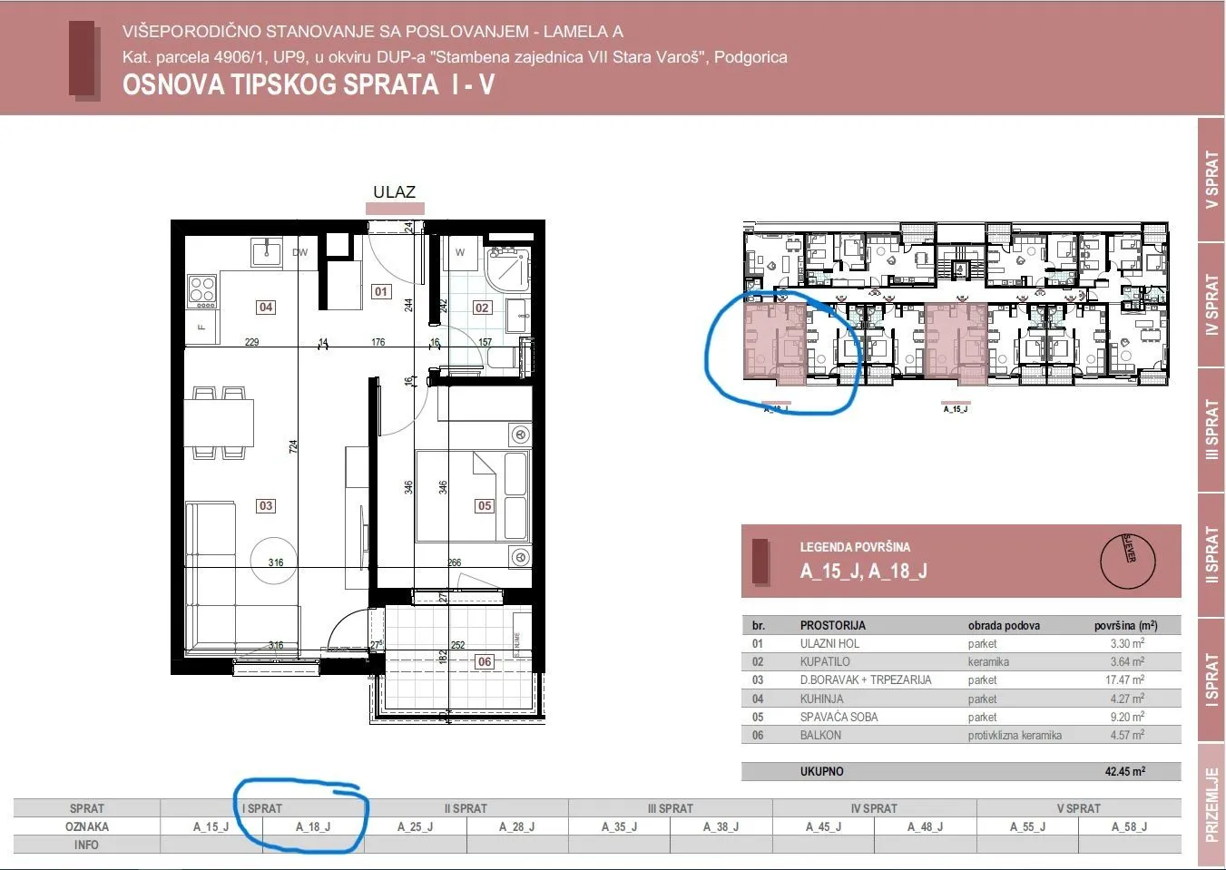 Detailed floor plan of a one-bedroom apartment with a table of areas.