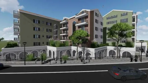Spoljašnji izgled stambene zgrade sa terasama i uređenim dvorištem. - image 20