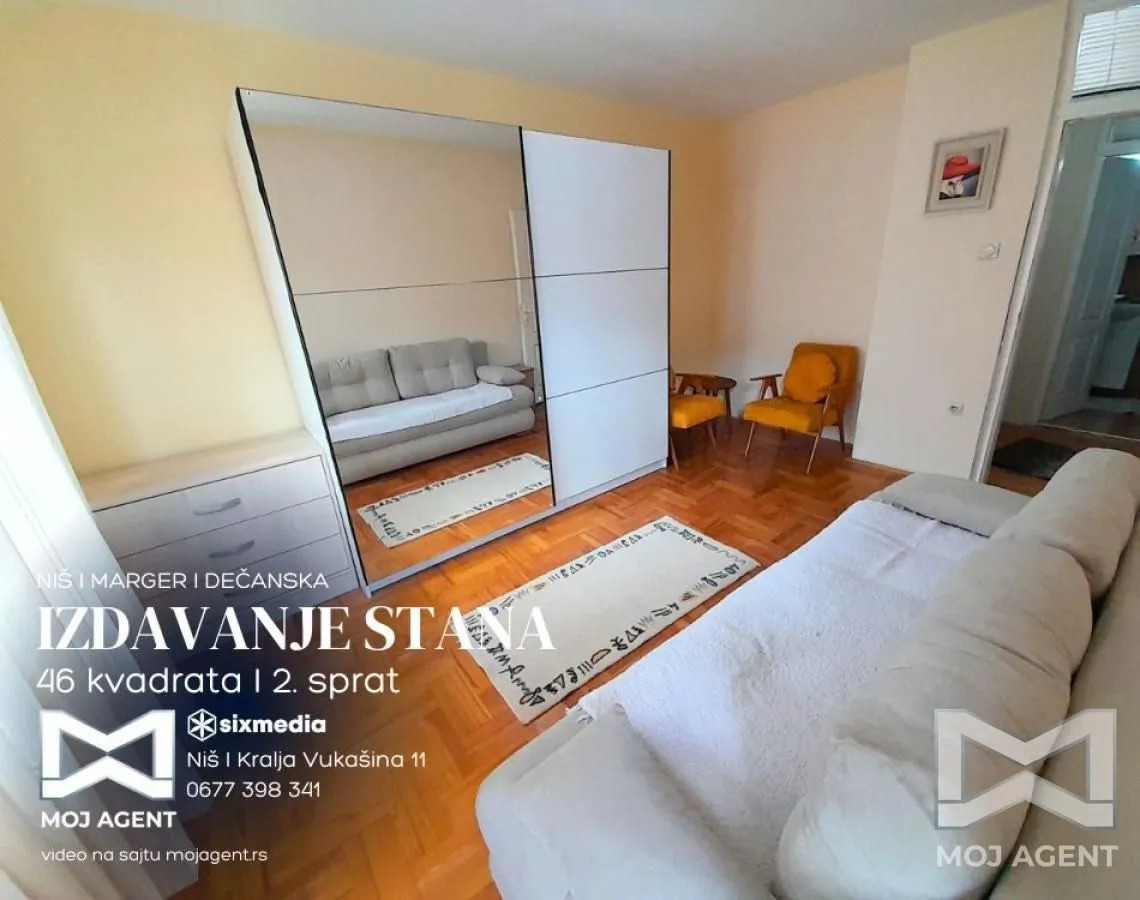 Rent, one bedroom apartment, 46m², Marger, Niš
