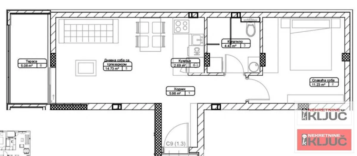 Sale, two bedroom apartment, 43m², Telep, Novi Sad Sve Podlokacije