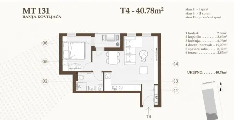 Arhitektonski plan stana sa rasporedom prostorija i kvadraturom. - image 5