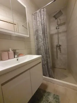 Bathroom equipped with a washbasin, mirrored cabinet, and a walk-in shower. - image 9