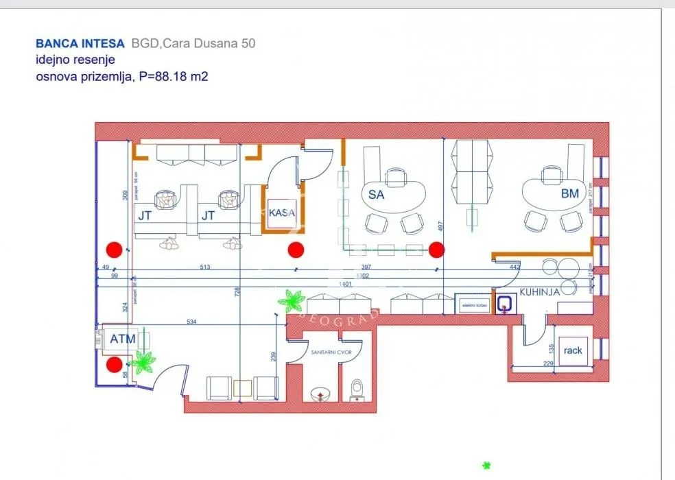 Ground floor plan of the office space with room layout.