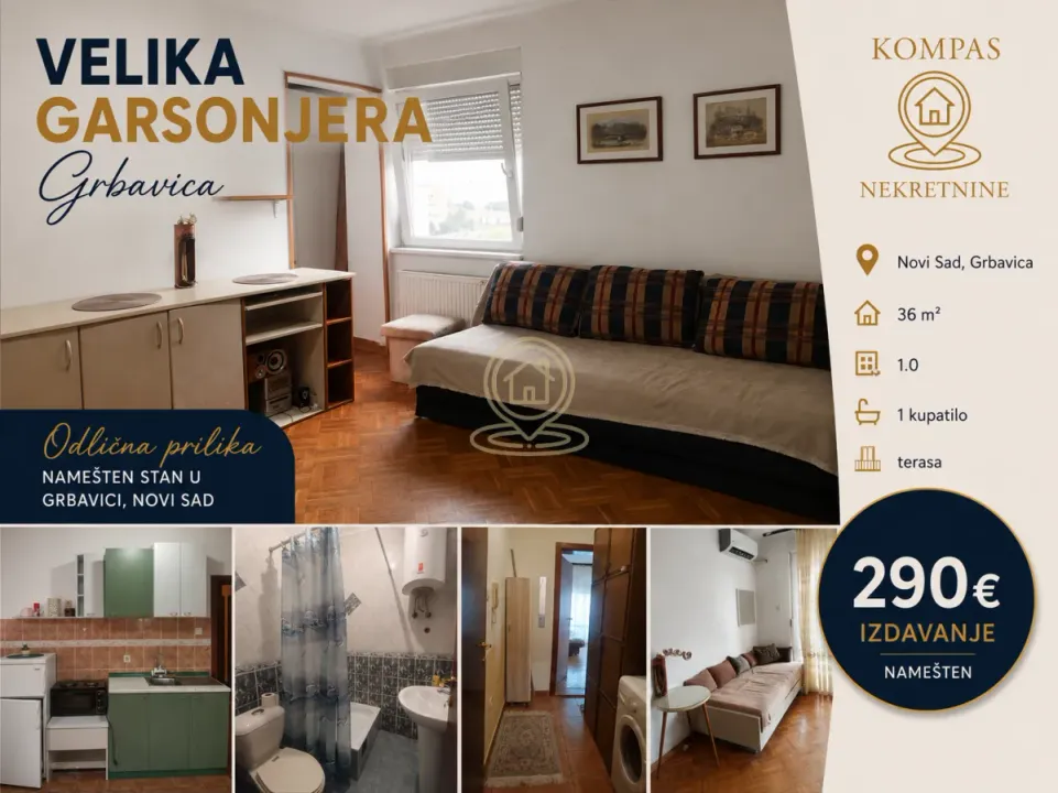 Rent, one bedroom apartment, 36m², Grbavica, Novi Sad Sve Podlokacije