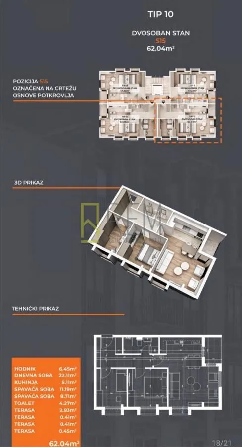 Prodaja, dvosoban stan, 61m², Stari Aerodrom, Podgorica