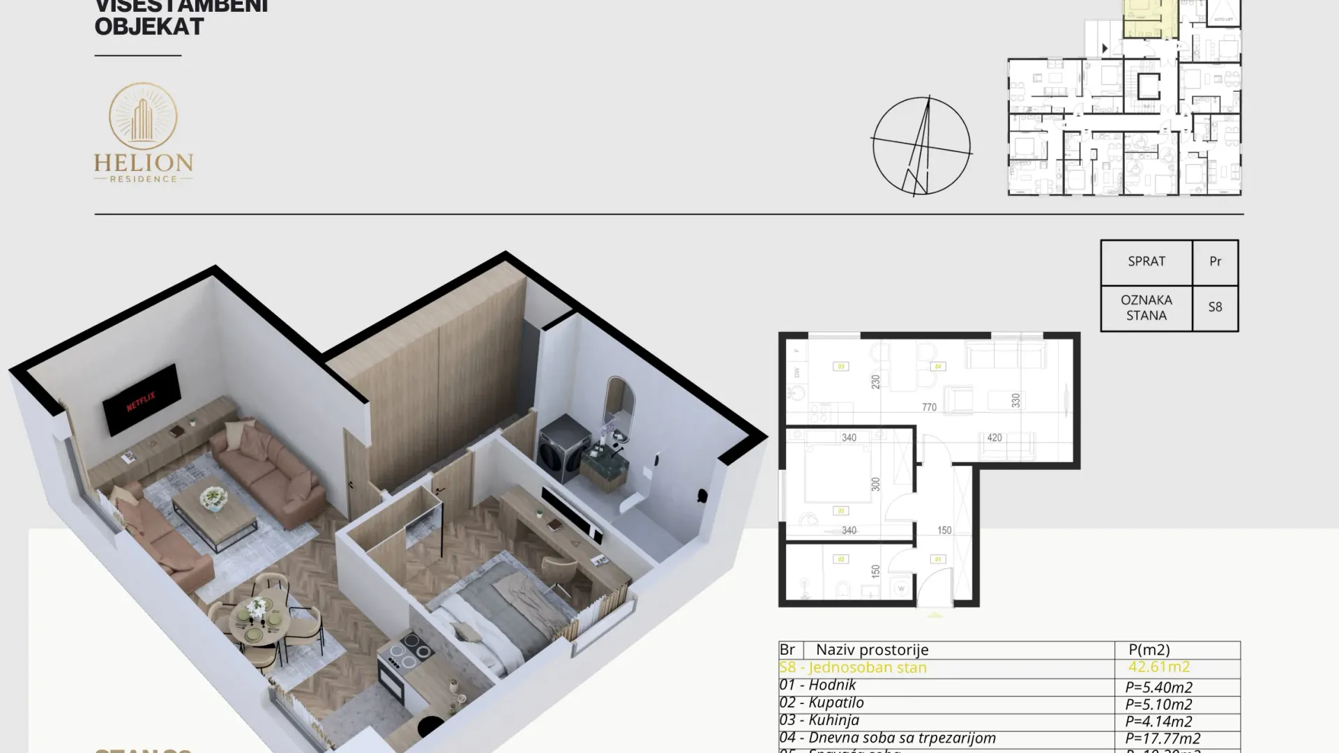 Sale, one bedroom apartment, 42m², Podkošljun, Budva