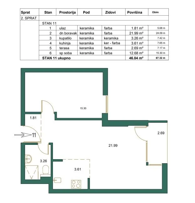 Sale, one bedroom apartment, 46m², Centar, Kolašin