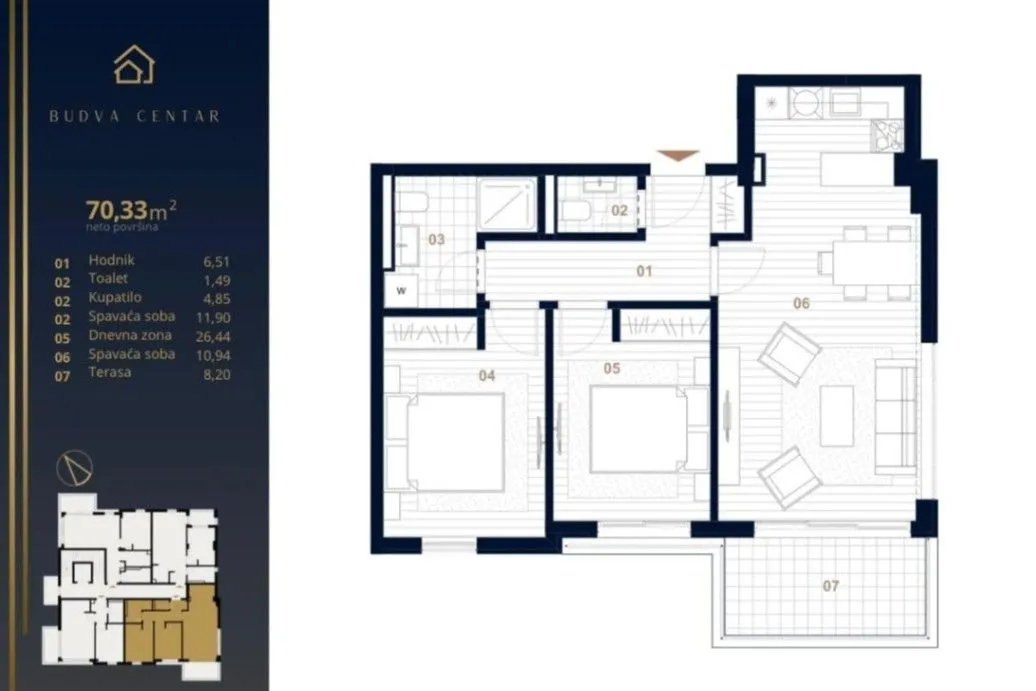 Sale, two bedroom apartment, 71m², Gospoština, Budva