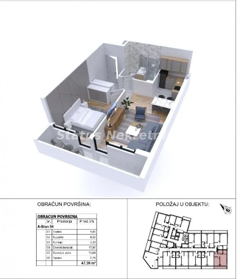 Prodaja, dvosoban stan, 47m², Sajmište, Novi Sad