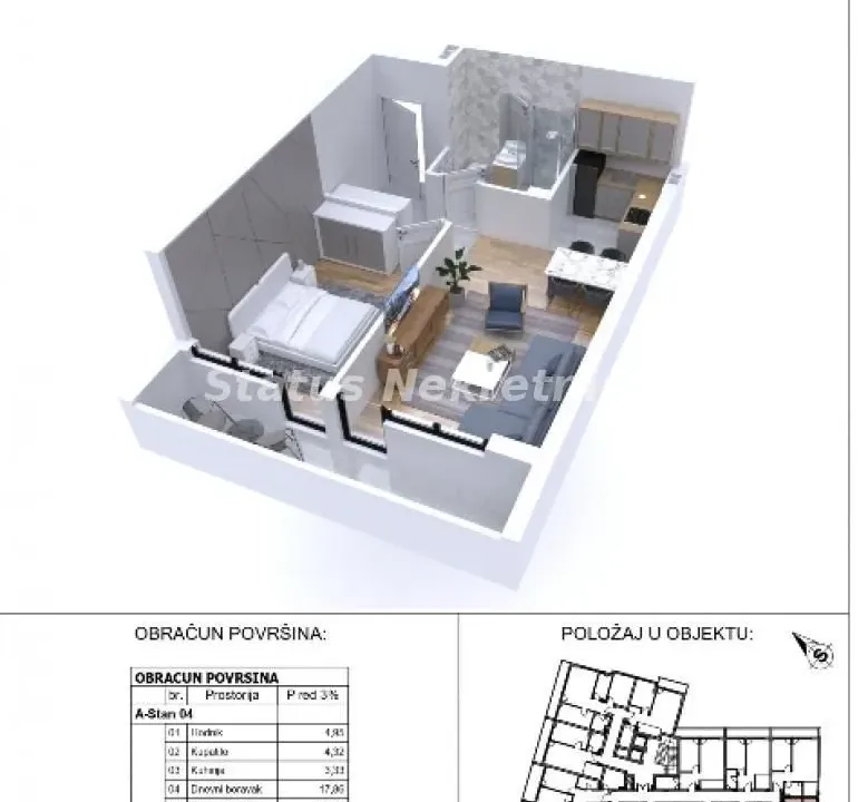 Sale, two bedroom apartment, 47m², Sajmište, Novi Sad