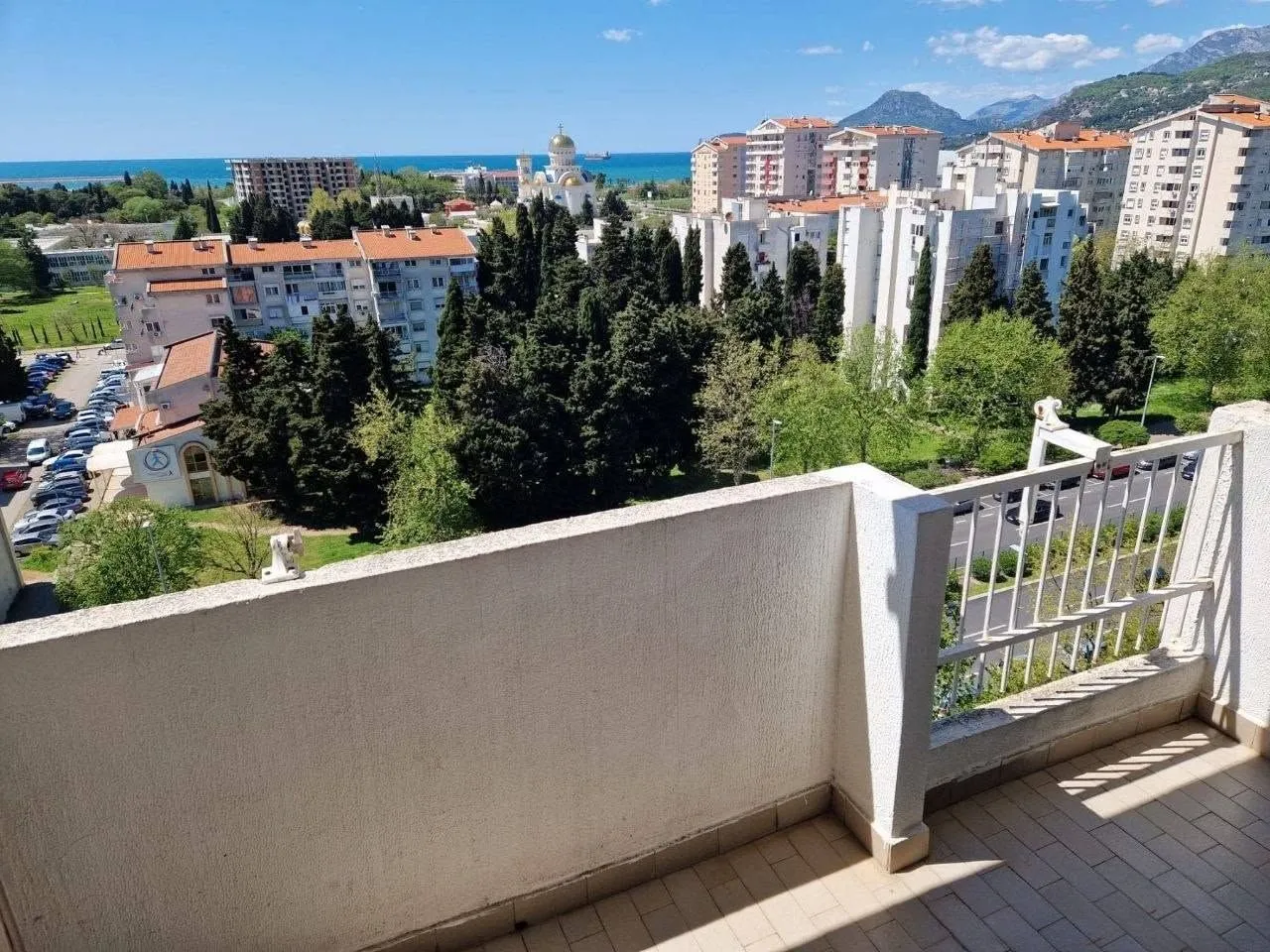 View from the terrace overlooking the city and the sea.