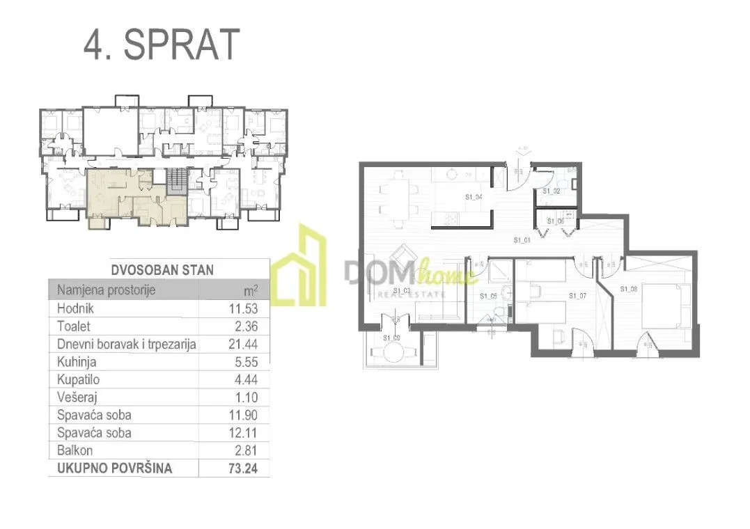 Prodaja, dvosoban stan, 73m², Tološi, Podgorica