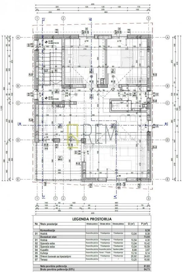Prodaja, dvosoban stan, 74m², Đenovići, Herceg Novi