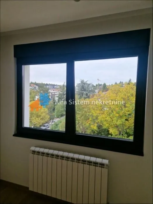 View through the window with a radiator underneath.