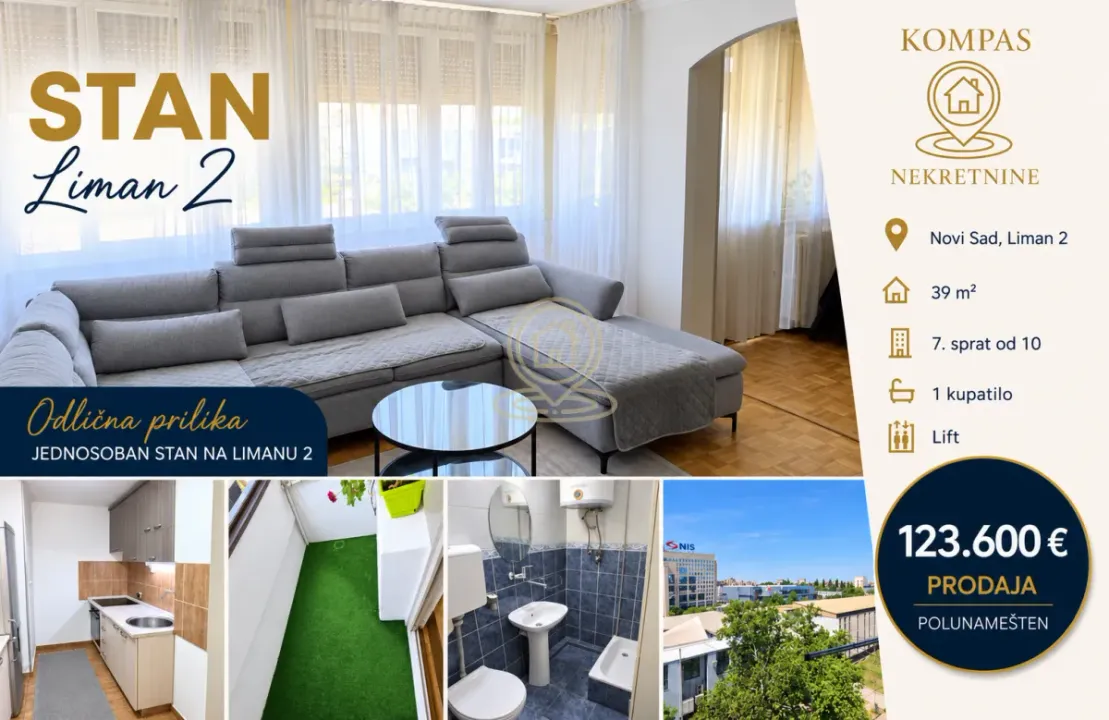 Sale, one bedroom apartment, 39m², Liman 2, Novi Sad Sve Podlokacije