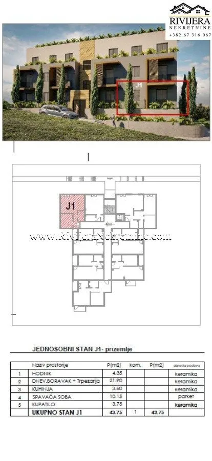 Prodaja, jednosoban stan, 60m², Dobrota, Kotor